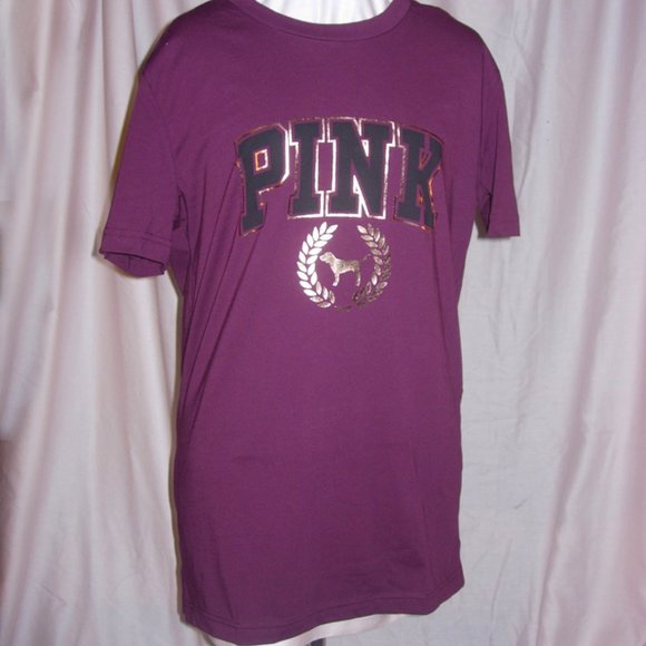 PINK VICTORIA/'S SECRET RUBY WREATH LOGO CAMPUS CREW LONG SLEEVE TEE SHIRT VS
